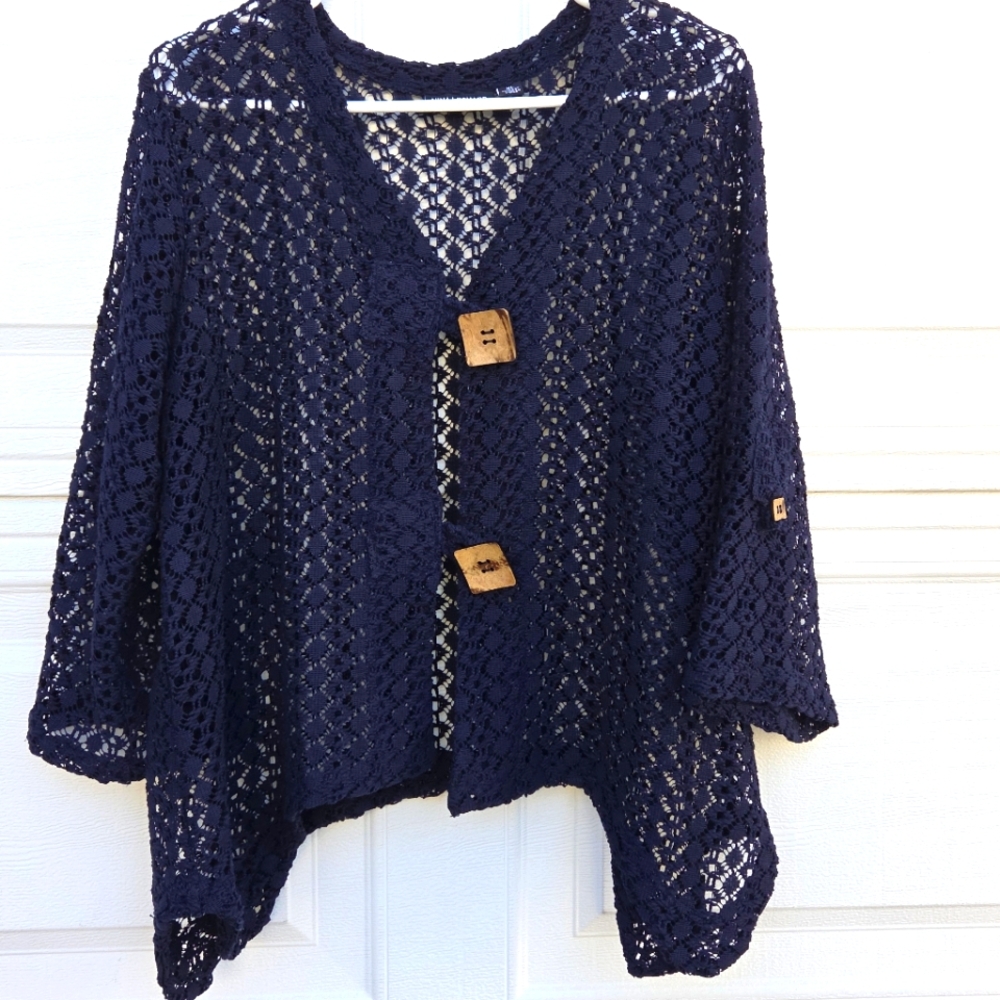 Nina Leonard Midnight Blue Crochet Cardigan